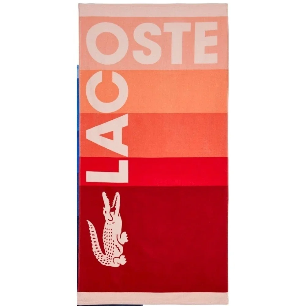 Lacoste Beach Towel Oversized Cotton Velour Absorbent Soft Crocodile Logo Red NW